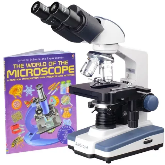 AmScope B120C-WM-E3 B120 Series Binocular Compound Microscope 40X-2500X Magnification with LED, Siedentopf Head, Book and 3MP Digital Camera