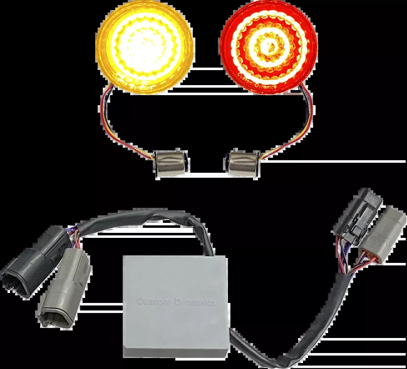 Custom Dynamics Solid Amber Turn, Red Run/Brake w/ Brake Strobe for Softail - CD-STS-BRK - A&D Discount Performance